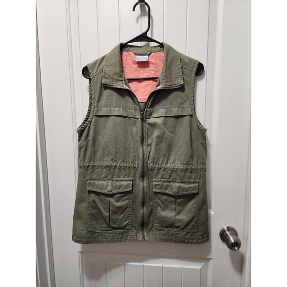 Columbia Women's M Green Cotton Utility Vest Zip Front Pockets Adjustable - Picture 1 of 9